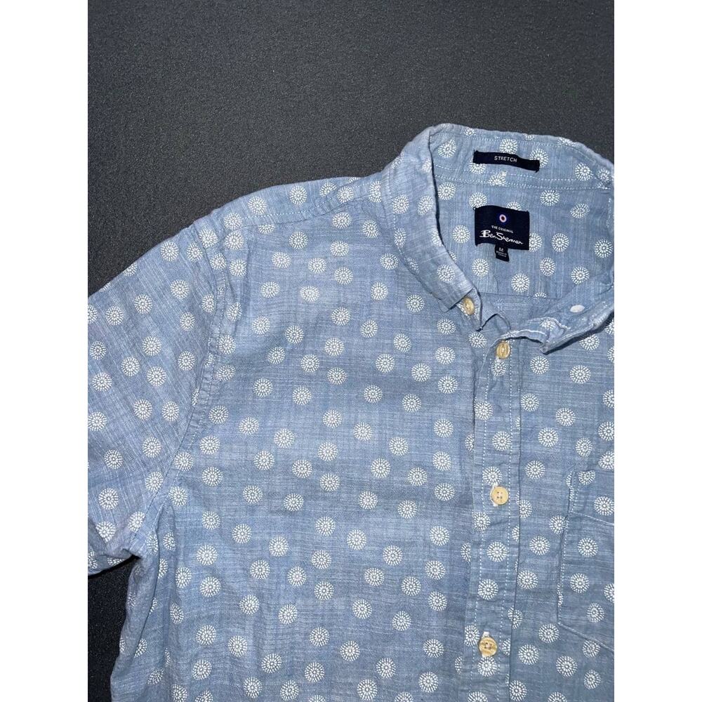Ben Sherman Blue/White Floral Cotton Woven Point Y2K Button-Up Shirt M A008639 - Picture 2 of 7